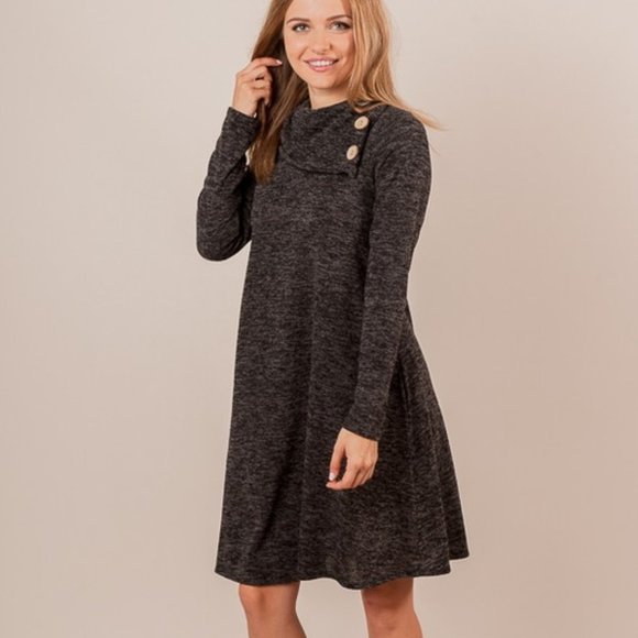 !ONLY 1 LEFT!  -  *HOST PICK*  Super Soft Heather Knit Midi Dress, Heather Black - Picture 3 of 6
